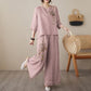 👗 50% RABATT 🌸 | Vintage 2-delat Set – Broderad Bomullslinne & Vida Byxor