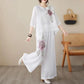 👗 50% RABATT 🌸 | Vintage 2-delat Set – Broderad Bomullslinne & Vida Byxor