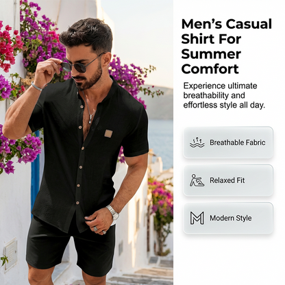 👔 FLASH SALE: 50% OFF! ☀️ Men's Summer Casual Button-Up Shirt – Stand Collar, Breathable & Relaxed Fit ✨