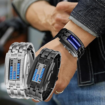 Snygg tvåfärgad klocka⌚️ LED-armband i rostfritt stål, trendig sportklocka med blå bakgrundsbelysning🏃, vakuumbelagd🛡️.