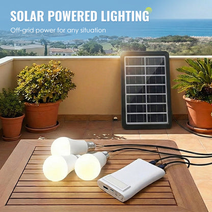 Solcellsdrivet LED-belysningssystem med 3 lampor