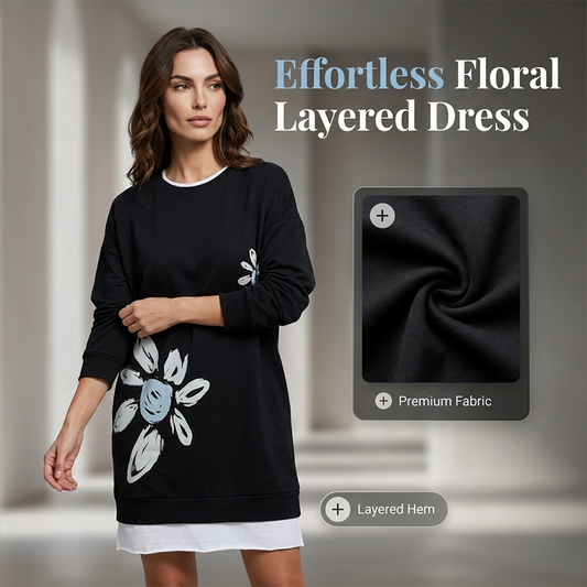 🔥🎁Nyhet 50 % RABATT🔥Tvådelad tröjklänning för damer med blommönster