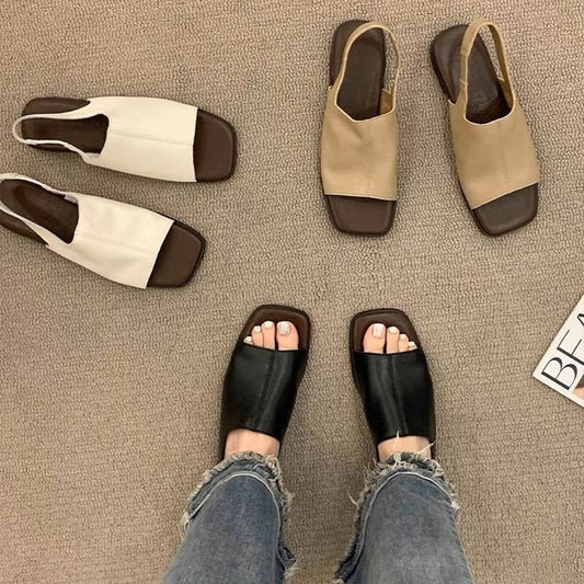 Retro-sandaler med fyrkantig tå och hälrem för damer
