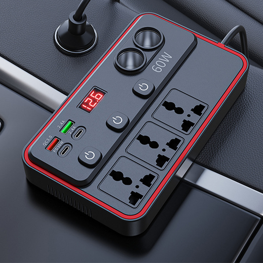 Multifunktionell billaddare med vägguttag och USB