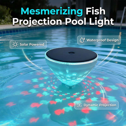 Solcellsdriven flytande poollampa med fiskprojektion