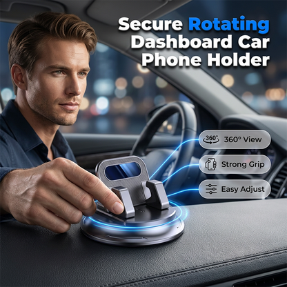 Roterande Dashboard Bilhållare – 360° Rotation, Anti-Slip Silikon, Enhandsmontering & Tvättbar Sugkopp 📱🔄