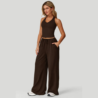 👗 50% RABATT ✨ | 2-delat Set – Halterneck Topp & Vida Byxor