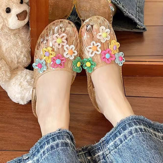 Transparenta tofflor med glitter och tåhätta för damer