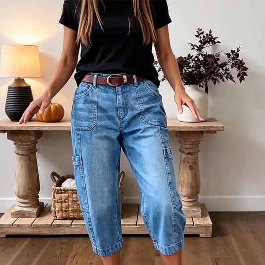 👖 50% RABATT NU! ✨ Korta stretchiga jeansbyxor för dam – Barrel-passform & mjuk denim – Avslappnad & bekväm – perfekt för vardagen eller lediga dagar 🌿🌸