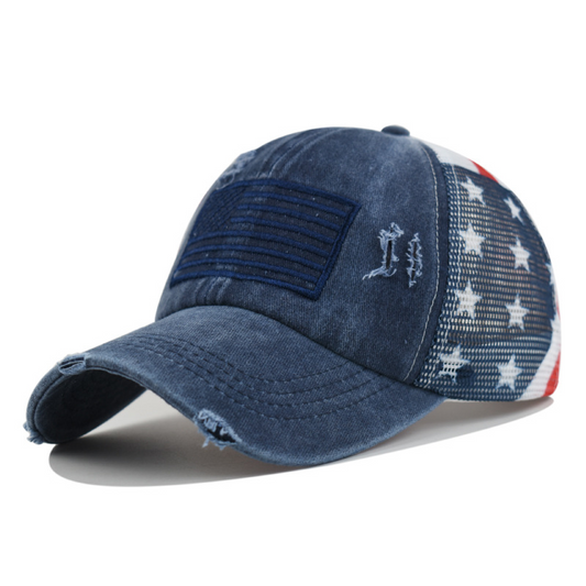 Distressed American Flag Mesh Baseball Cap