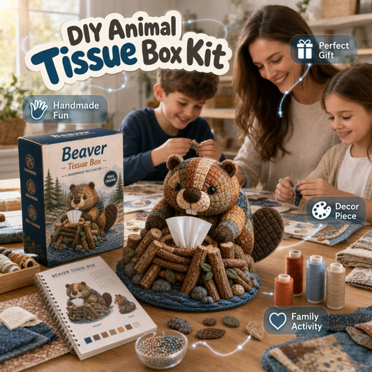 🦨✨ HALVT PRIS! Söta djur DIY-kit för näsduksask – Alla material & tydliga instruktioner för hemdekoration!