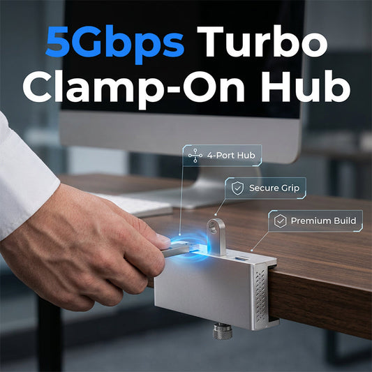 Klämbar USB 3.0-hubb i aluminium med 4 portar