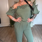 Off-Shoulder Jumpsuit med Volangdetalj