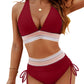 Hög midja magkontroll färgblock bikini set