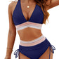 Hög midja magkontroll färgblock bikini set