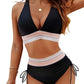 Hög midja magkontroll färgblock bikini set