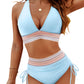 Hög midja magkontroll färgblock bikini set