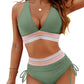 Hög midja magkontroll färgblock bikini set