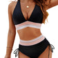 Hög midja magkontroll färgblock bikini set
