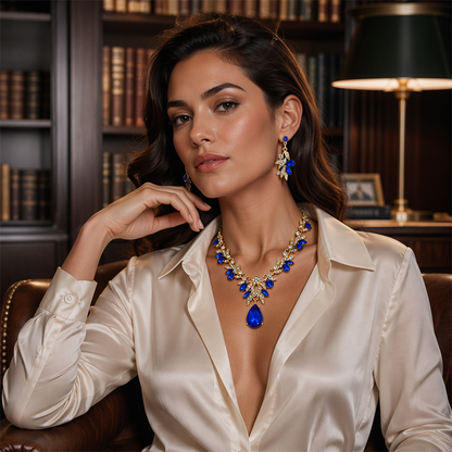 ✨50% RABATT NU! !✨Set med halsband och örhängen med glittrande droppformade hängsmycken