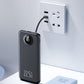 Powerbank med snabbladdning och inbyggda kablar