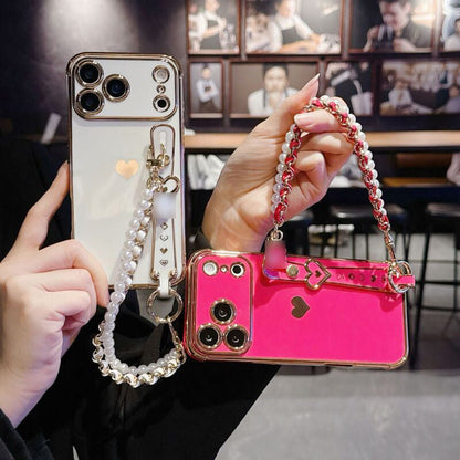 Chic Heart Beaded Strap Phone Case