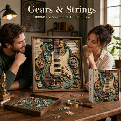 Kreativt 3D-pussel med steampunk-gitarr
