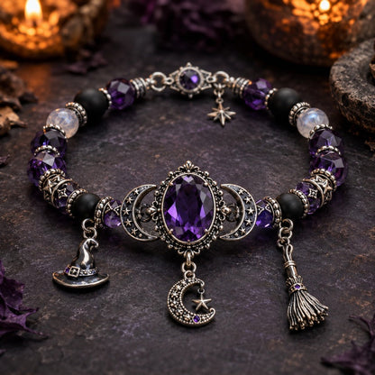 Gotiskt lila strass halloweenarmband