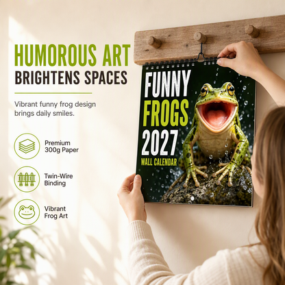 🐸Vandkalender ”Funny Frogs 2027” – Söt och rolig grodkalender, originell present med amfibietema, inredning med natur- och djurmotiv