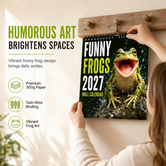 🐸Vandkalender ”Funny Frogs 2027” – Söt och rolig grodkalender, originell present med amfibietema, inredning med natur- och djurmotiv
