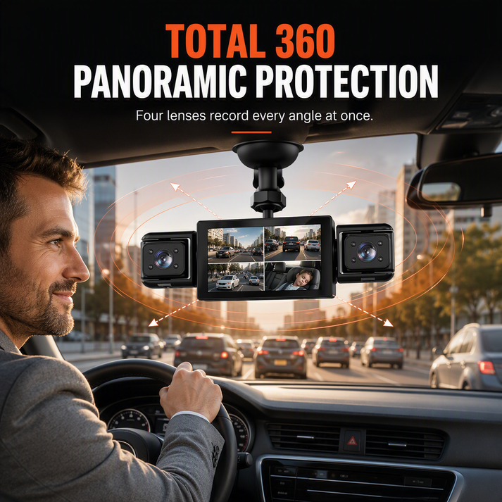 🚗 50 % RABATT NU! 📹 F100 4-linsig bilkamera 1080p HD – infrarött mörke ...