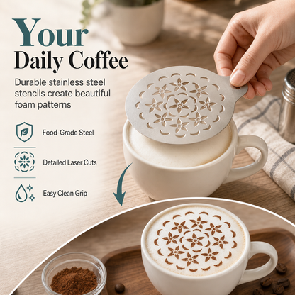 Latte art-schablon i rostfritt stål för kaffe