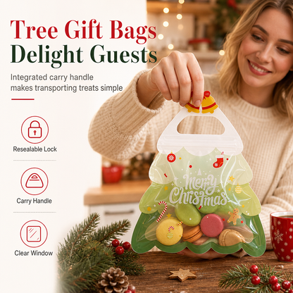 🎄50 % RABATT! 10-pack julgranspåsar – återförslutningsbara genomskinliga presentpåsar med handtag