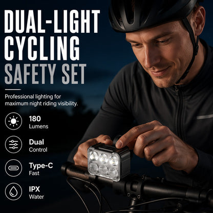 Stötsäker cykeltelefonfäste med Type-C USB-laddningsbar 6-LED-cykelljusset