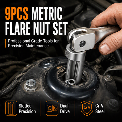 🔧 50 % RABATT NU! 🚗 9-delars hylsnyckelsats med spår – för flänsmuttrar, lambdasond & dieselinsprutarledningar 🔩
