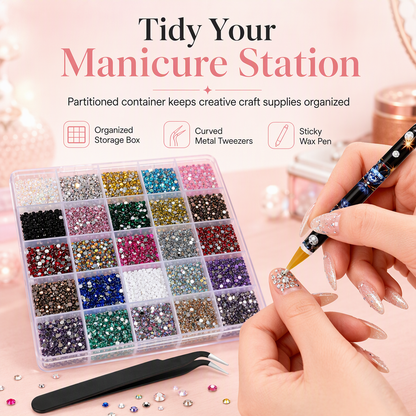 Nageldekorationsset med strass och 24 fack