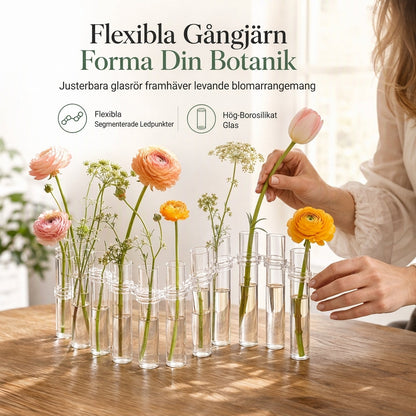 Glasprovrörvaser i klart glas med rengöringsborste