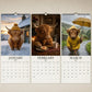 Väggkalender 2027 i A4 med sura highlandkor