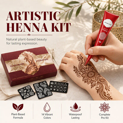 Henna Temporary Tattoo Kit with Stencils