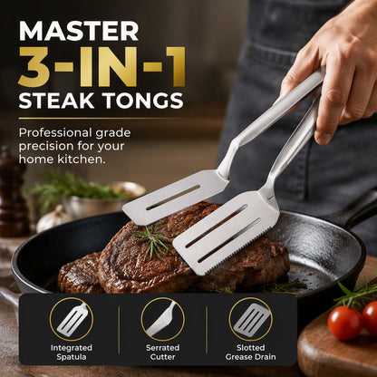 🔥🎁Nyhet 50 % RABATT🔥Stektång i rostfritt stål med tandade kanter