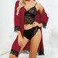 Spets Satin Suspender Nightgown Four-Piece Set