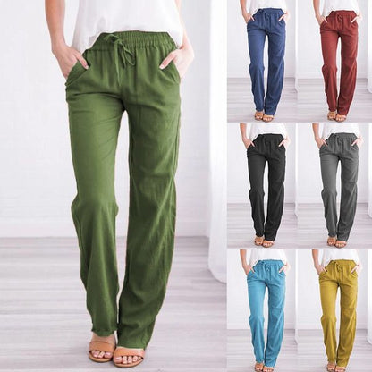 Breda och bekväma dambyxor med bomull och linne