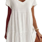 Stor -Sized Cotton Mixed Compound V -Neck Loose Woven Dress korta ärmar