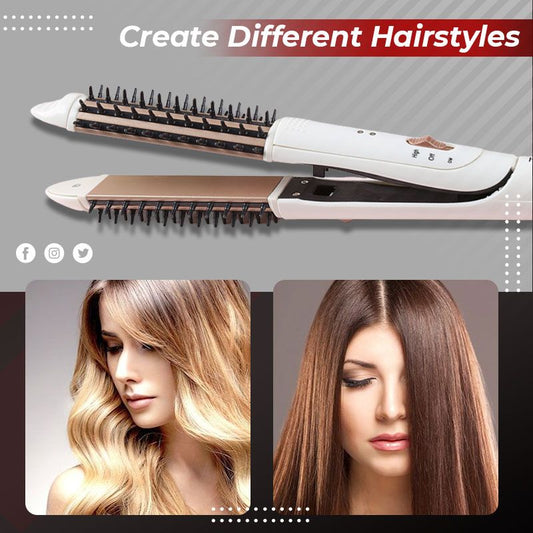 2-in-1 portable curling comb and hair straightener
