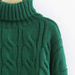 Turtleneck med flätad stickad grönsakströja för damer Grön - Bra present