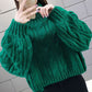 Turtleneck med flätad stickad grönsakströja för damer Grön - Bra present